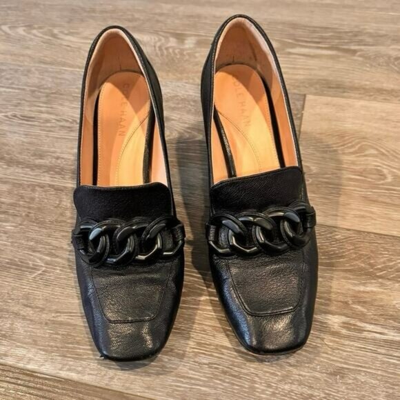Cole Haan Black Chrystie‎ Square Toe Chain Loafer Size 9 - Picture 1 of 5